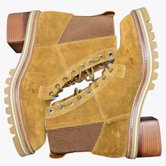 Bernardo | Selena Tan Suede Heeled Combat Boot Women's Size 9.5 - Picture 5 of 8